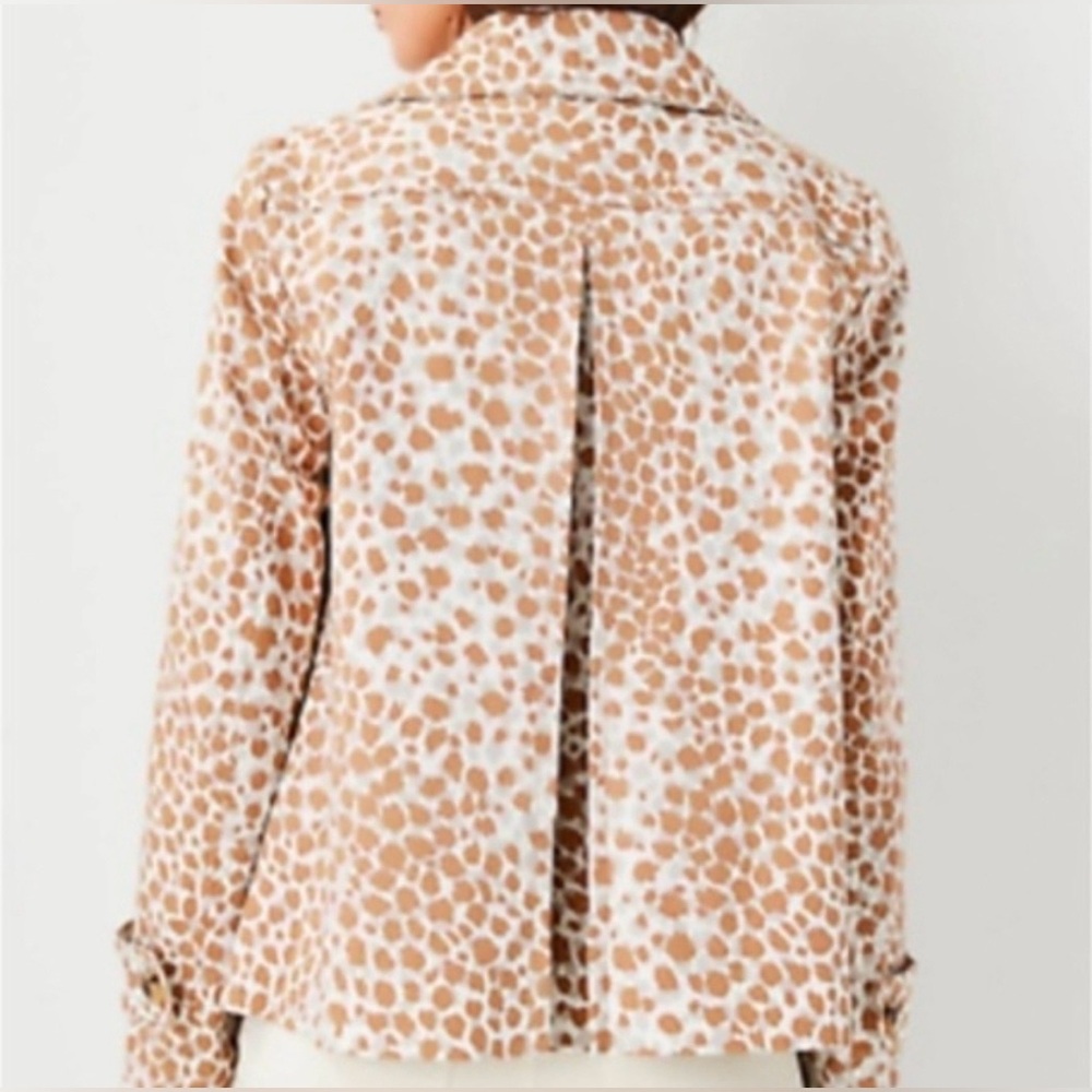 Ann Taylor Ivory Twill Animal Print Pea Coat Classic Preppy Stylish Modern Artsy - Picture 3 of 10